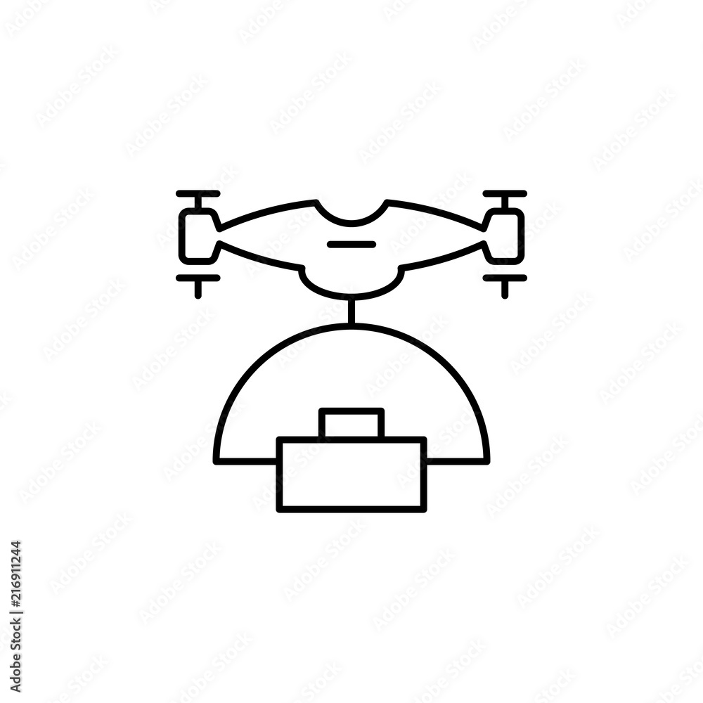 Poster drone with parcel icon. element of drones for mobile concept and web apps illustration. thin line ic