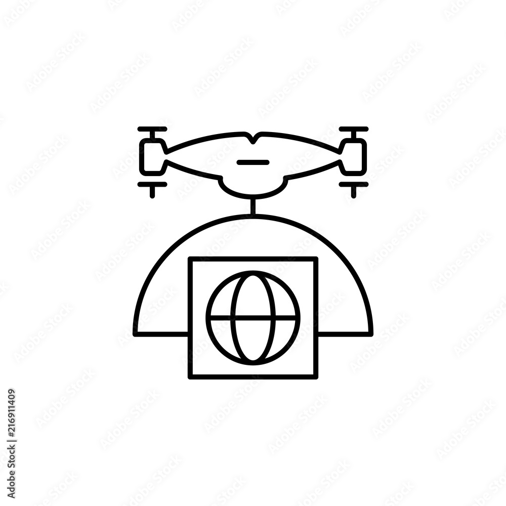 Poster drone with parcel icon. element of drones for mobile concept and web apps illustration. thin line ic