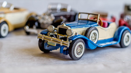 collection of old car model. replica of vintage car. collectible toy