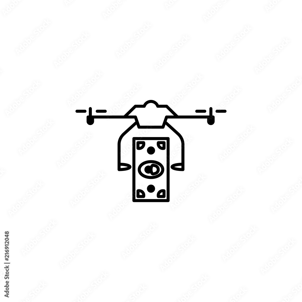 Poster drone with money icon. element of drones for mobile concept and web apps illustration. thin line ico