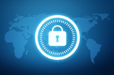 Web security digital interface on blue background