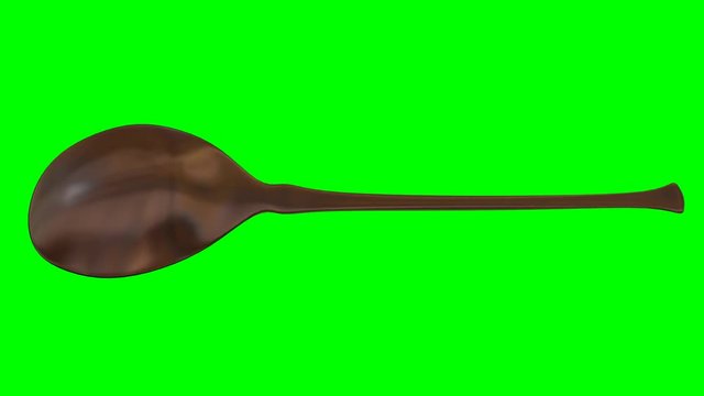 Animated rotating around x axis simple shining bronze spoon against green background. Full 360 degree spin, loop able and isolated.