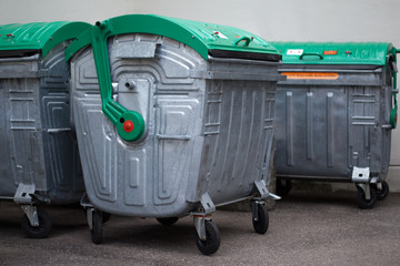 Recycling garbage container bins from metal with rolls
