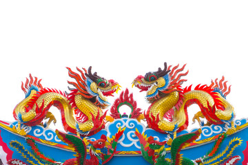 Chinese dragon statue on white background.