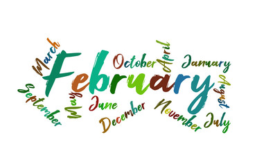 February Colorful Lettering Name of Month Calendae