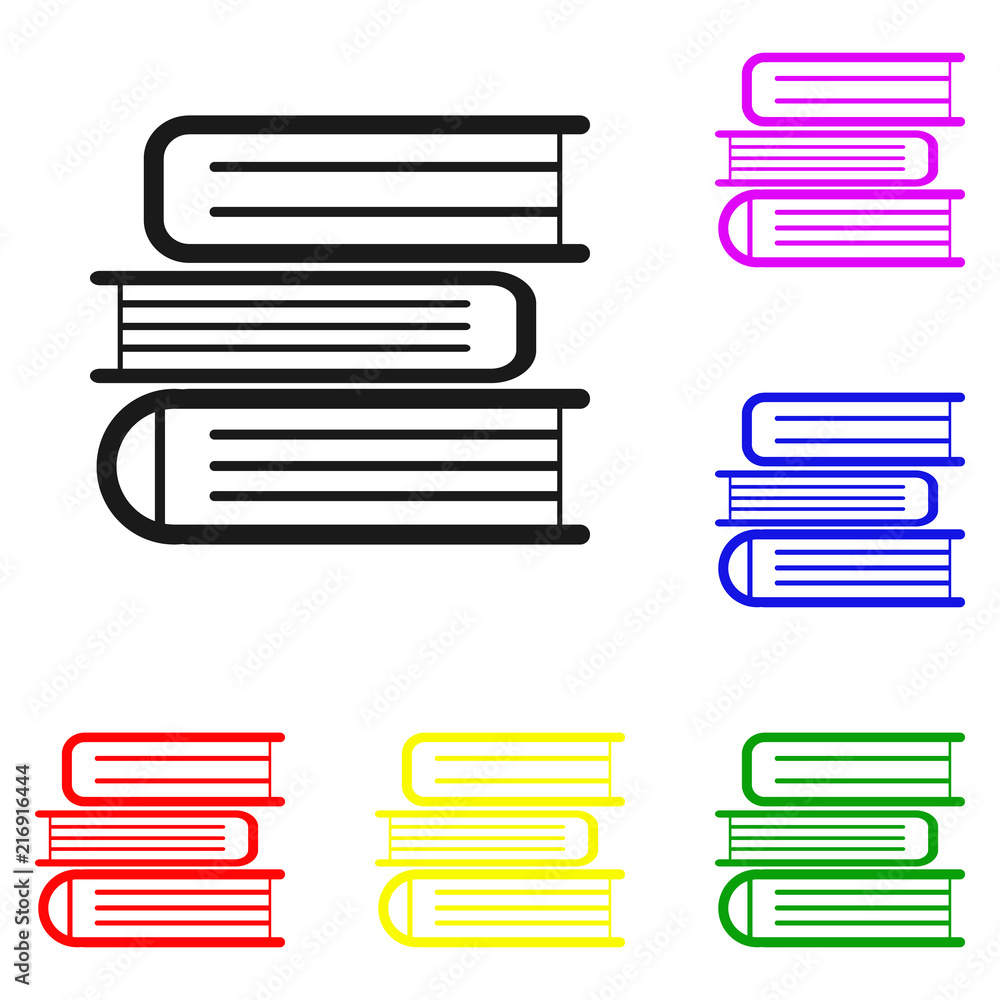 Poster elements of books in multi colored icons. premium quality graphic design icon. simple icon for websi
