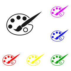Elements of Paint brush with palette in multi colored icons. Premium quality graphic design icon. Simple icon for websites, web design, mobile app, info graphics