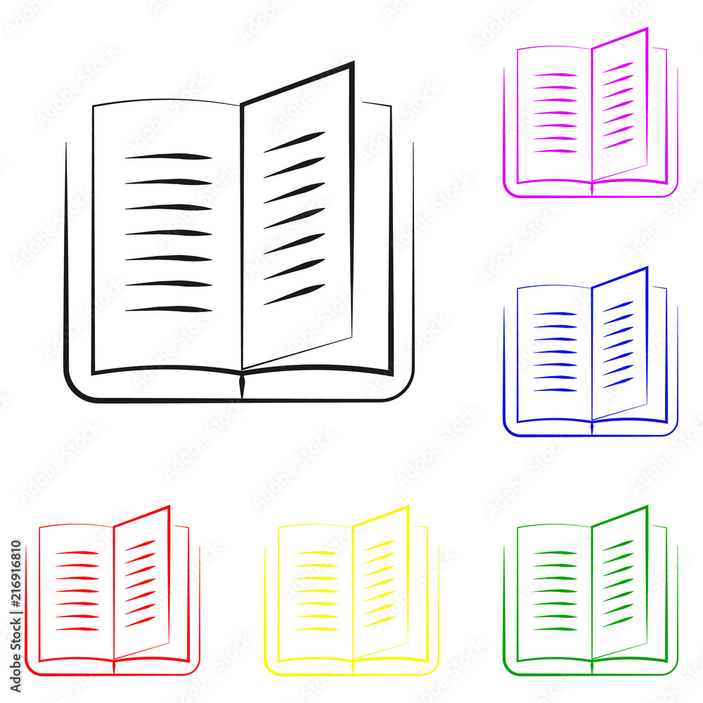 Poster elements of book in multi colored line icons. premium quality graphic design icon. simple icon for w