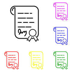 Elements of certificate, diploma in multi colored icons. Premium quality graphic design icon. Simple icon for websites, web design, mobile app, info graphics