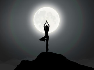 Yoga Girl , Mountaintop, Moonlight