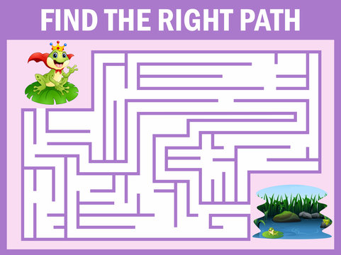 Maze game finds the frog prince way get to lake