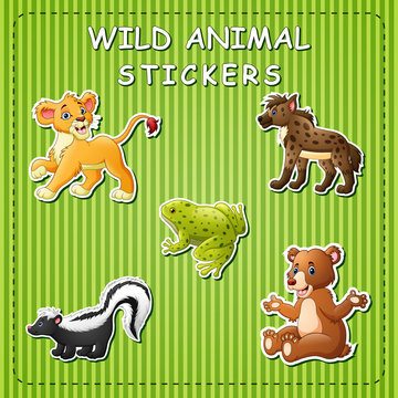 Cute wild animals cartoon on sticker