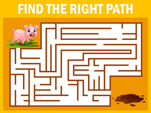Maze game finds the pig way get to the mud