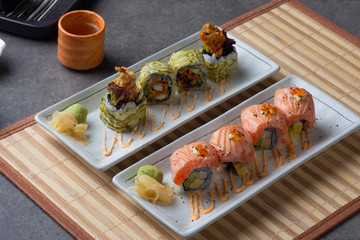 various sushi and sashimi