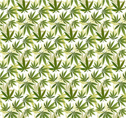 Marijuana leaves and silhouette seamless pattern.