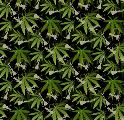 Marijuana leaves and Hookah seamless pattern.