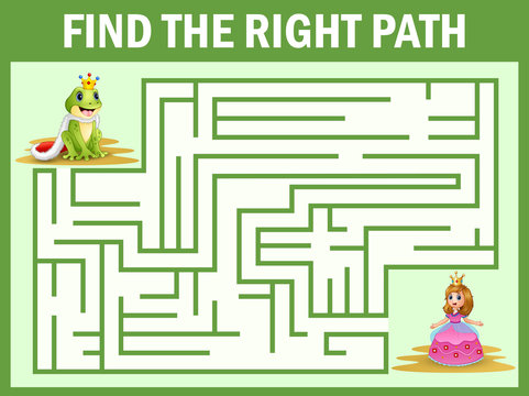 Maze game find a frog princes way to princess 