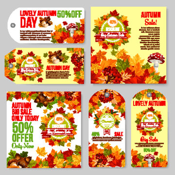 Autumn sale tag and discount promotion banner set