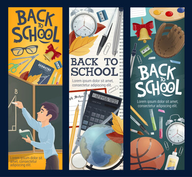 Back to school education banners with stationery