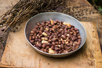 Hazelnut kernels roasted on a dry frying pan. As part of Georgian traditional cuisine.