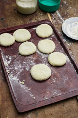 Cooked khachapuri bread with suluguni cheese and butter. Georgian traditional food.