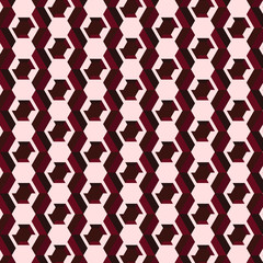 chocolate colored and light pink hexagons and geometric shapes in a repeating pattern with 3D effect for creative surface designs and backgrounds. pattern swatch available at Ai. file