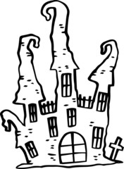 Line drawing of Halloween castle