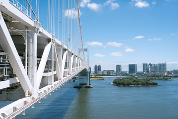 Rainbow Bridge and Odaiba skyline in Tokyo, Japan　レインボーブリッジとお台場