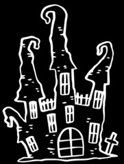 Line drawing of Halloween castle