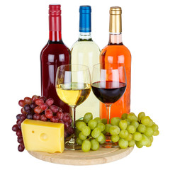 Wine rose red white cheese wines square isolated