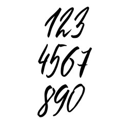 Set of calligraphic ink numbers. Textured dry brush lettering. Vector illustration.