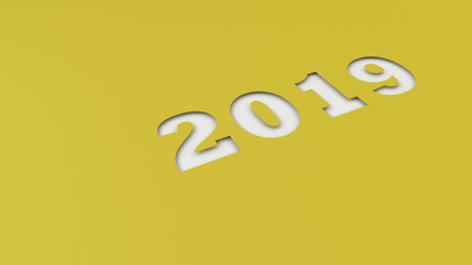 White 2019 number cut in yellow paper