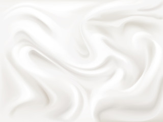 Yogurt, cream or silk texture vector illustration of 3D liquid white paint wavy flow pattern background for dairy product, textile or cosmetic moisturizer design template - obrazy, fototapety, plakaty