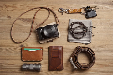 mirrorless camera with leather strap