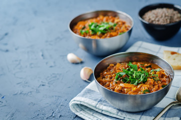 Cabbage Lentil stew with parsley in a bowl