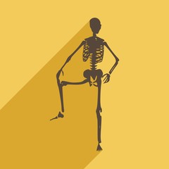 Fototapeta na wymiar Human skeleton standing. Halloween party design template. Web icon with long shadow