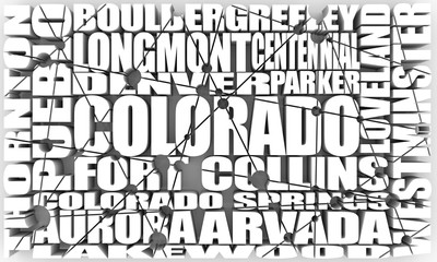 Image relative to USA travel. Colorado state cities list. 3D rendering