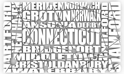 Image relative to USA travel. Connecticut state cities list. 3D rendering