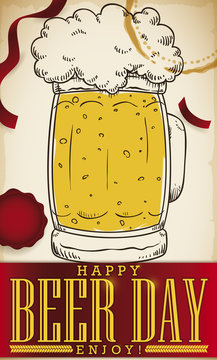 Celebration with Beer in Hand Drawn Style for Beer Day, Vector Illustration