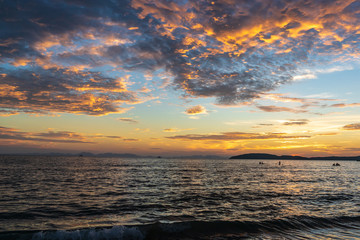Sunset at beach sea sky clouds twilight time