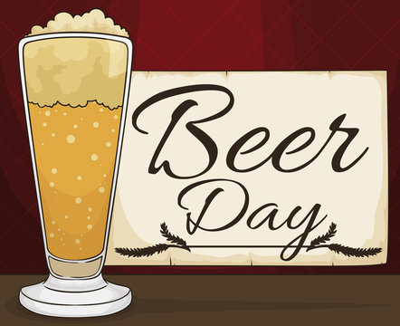 Delicious Beer and Card in Elegant Bar for Beer Day, Vector Illustration