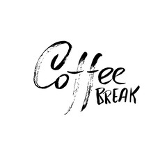 Obraz premium Coffee break. Modern dry brush lettering. Coffee quotes. Hand written design. Cafe poster, print, template. Vector illustration.