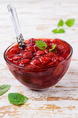 Sliced red strawberries