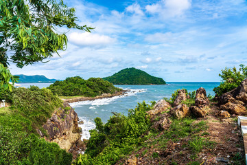 Fototapeta premium Beautiful Tropical Beach blue ocean background Summer view Sunshine at Sand and Sea Asia Beach Thailand Destinations 