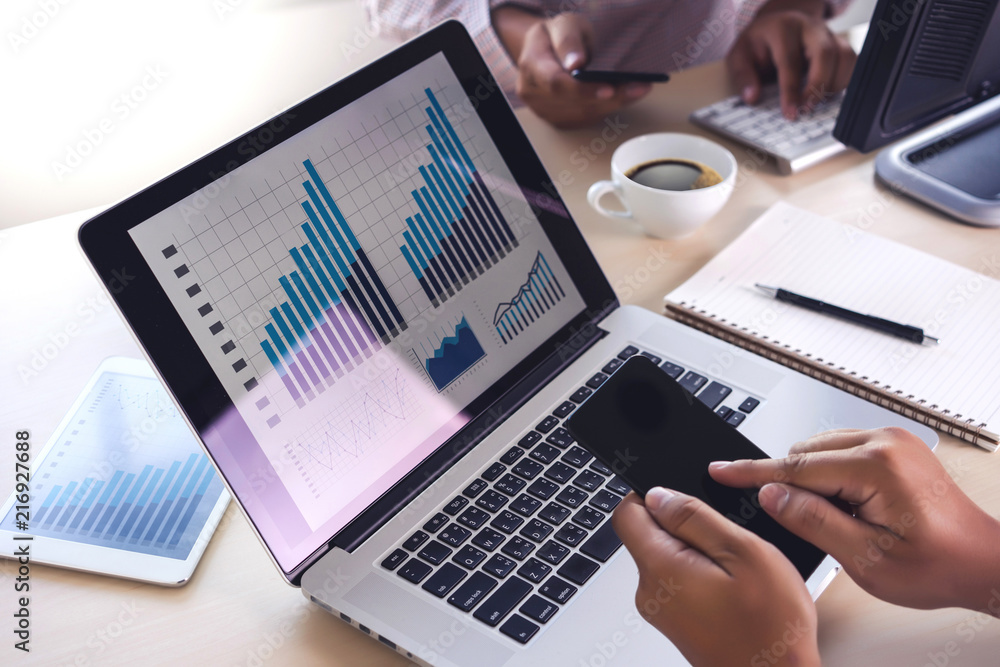 Poster business working graph financial data analytics statistics information technology