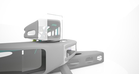 Abstract dynamic interior with black and colored gradient smooth objects. 3D illustration and rendering