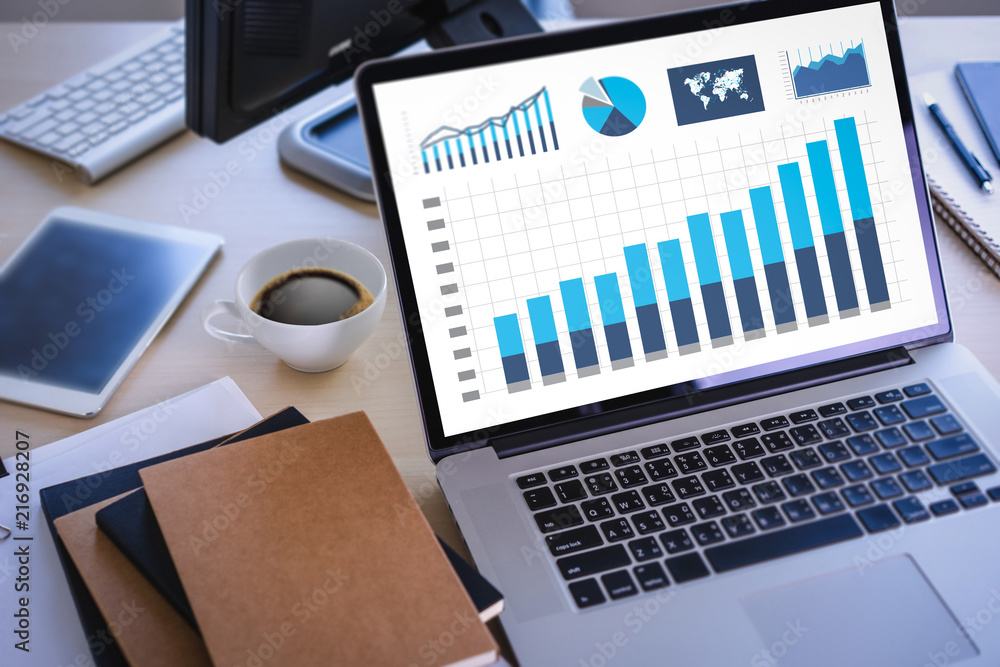 Poster business working graph financial data analytics statistics information technology