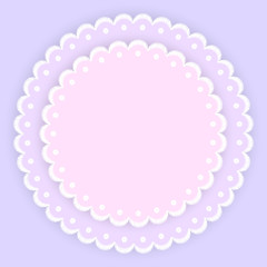 Pink purple and white scalloped lacy edge embroidery circle doilies, card template, vector