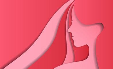 Abstract lady in pink color paper art design style with copy space vector illustration