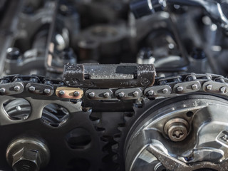 engine closeup parts, valves, bolts